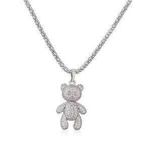 Teddy Bear Silver Crystal Chain Necklace